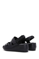 Women's Black Leather Wedge Heel Comfort Sandals | Derimod