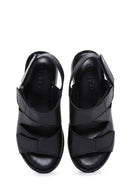 Women's Black Leather Wedge Heel Comfort Sandals | Derimod