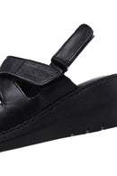 Women's Black Leather Wedge Heel Comfort Sandals | Derimod