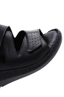 Women's Black Leather Wedge Heel Comfort Sandals | Derimod
