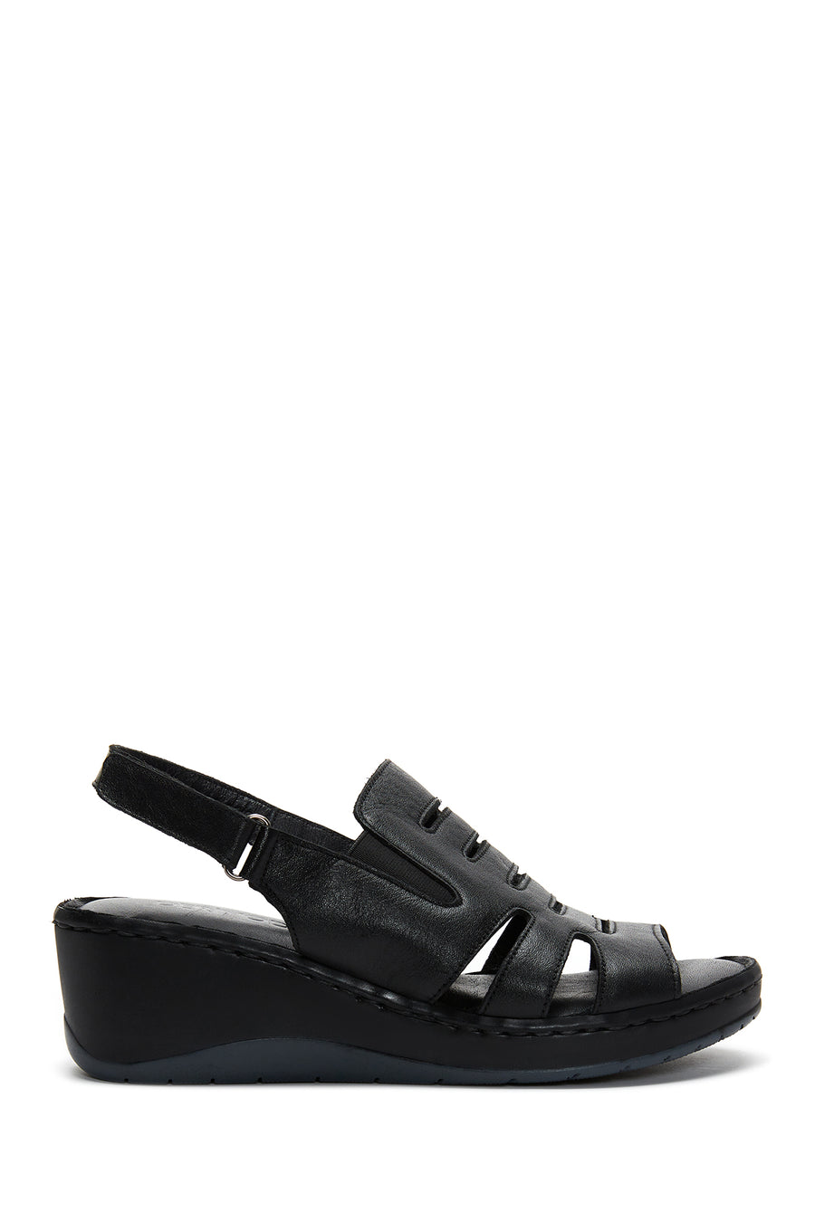 Women's Black Leather Wedge Heel Comfort Sandals 23SFD340718 | Derimod