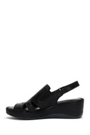 Women's Black Leather Wedge Heel Comfort Sandals | Derimod