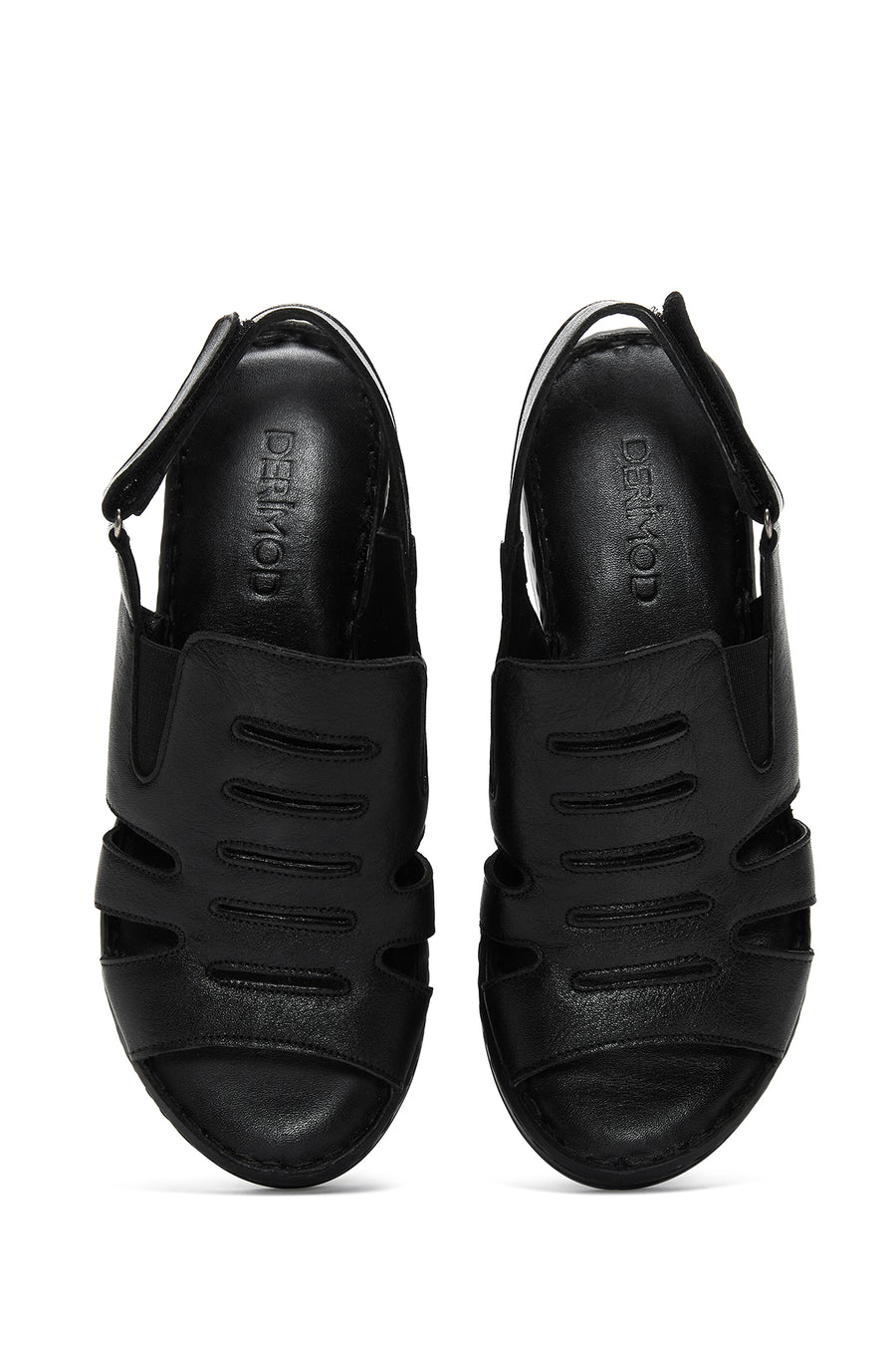 Women's Black Leather Wedge Heel Comfort Sandals