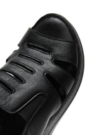 Women's Black Leather Wedge Heel Comfort Sandals | Derimod