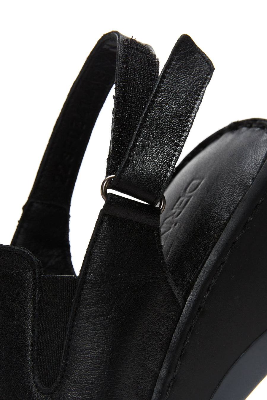 Women's Black Leather Wedge Heel Comfort Sandals