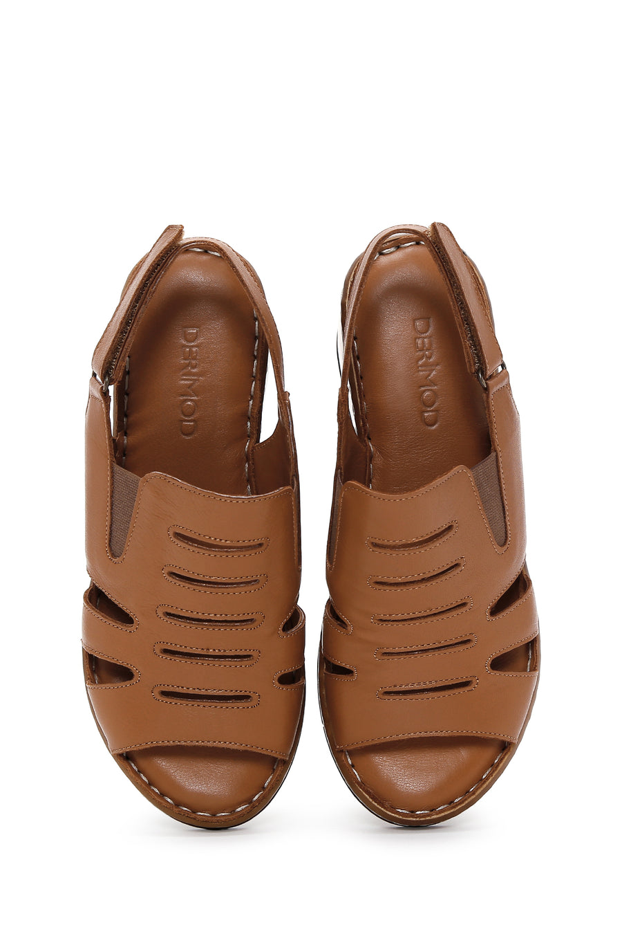 Women's Tan Leather Wedge Heel Comfort Sandals
