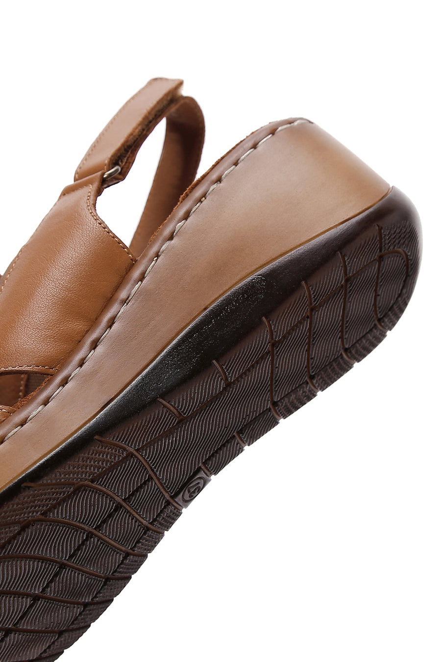 Women's Tan Leather Wedge Heel Comfort Sandals