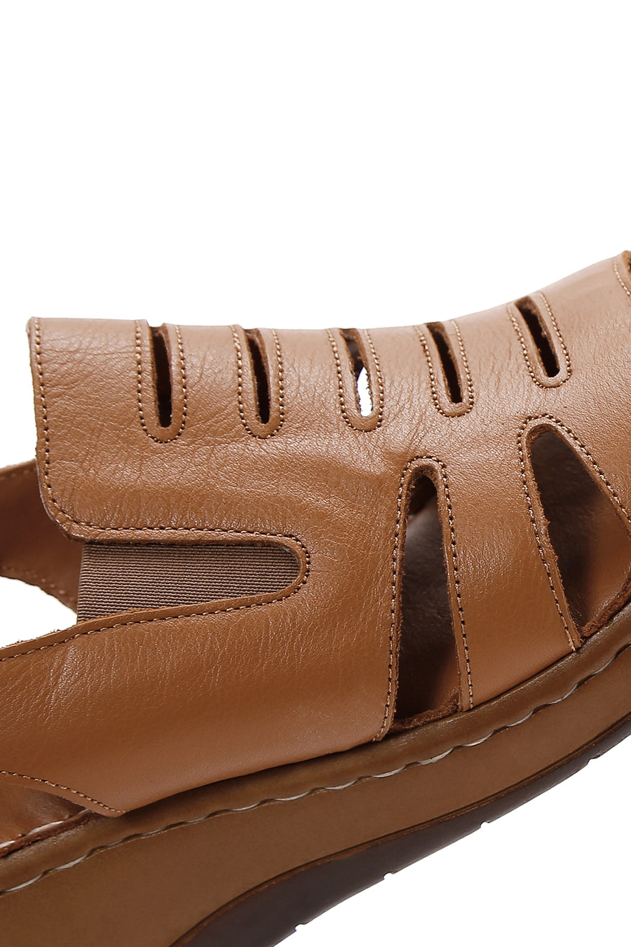 Women's Tan Leather Wedge Heel Comfort Sandals