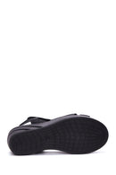 Women's Black Leather Wedge Heel Comfort Sandals | Derimod