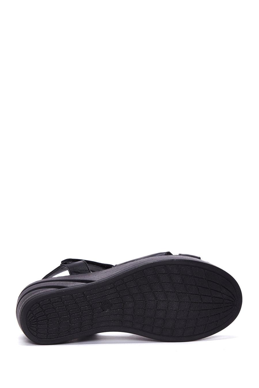 Women's Black Leather Wedge Heel Comfort Sandals