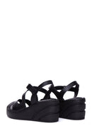 Women's Black Leather Wedge Heel Comfort Sandals | Derimod