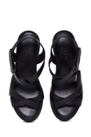 Women's Black Leather Wedge Heel Comfort Sandals | Derimod