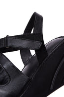 Women's Black Leather Wedge Heel Comfort Sandals | Derimod