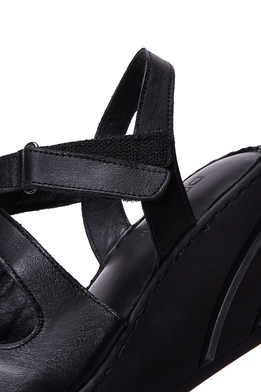 Women's Black Leather Wedge Heel Comfort Sandals