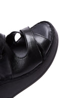 Women's Black Leather Wedge Heel Comfort Sandals | Derimod