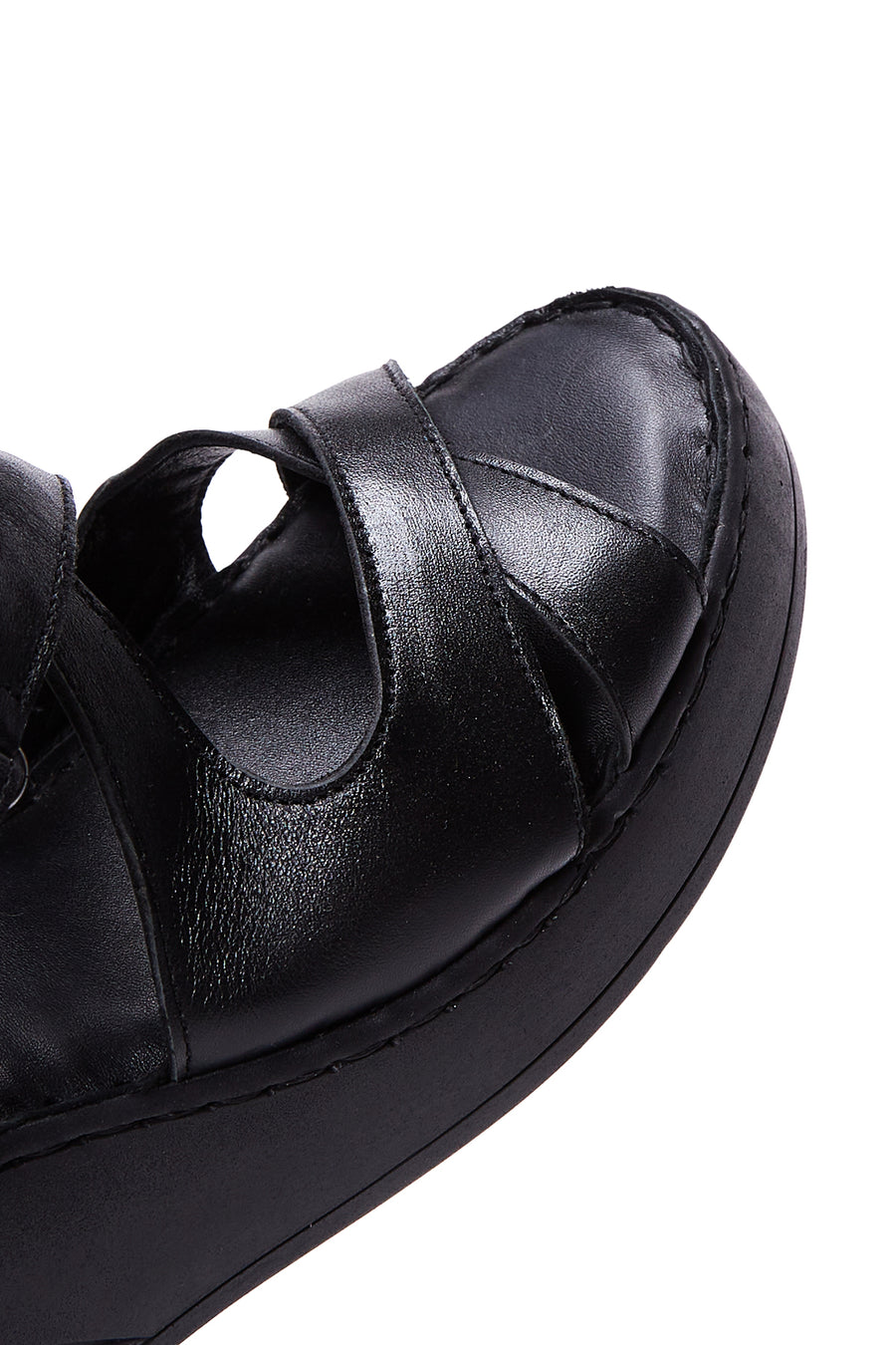 Women's Black Leather Wedge Heel Comfort Sandals