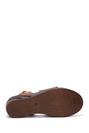 Women's Tan Leather Wedge Heel Comfort Sandals | Derimod