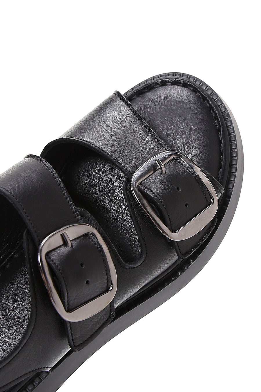 Kadın Siyah Deri Tokalı Comfort Sandalet