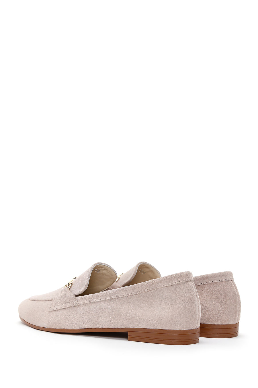 Kadın Bej Süet Deri Tokalı Klasik Loafer