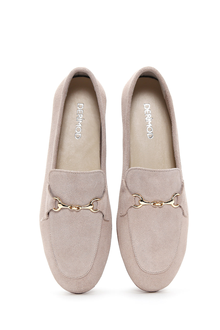 Kadın Bej Süet Deri Tokalı Klasik Loafer
