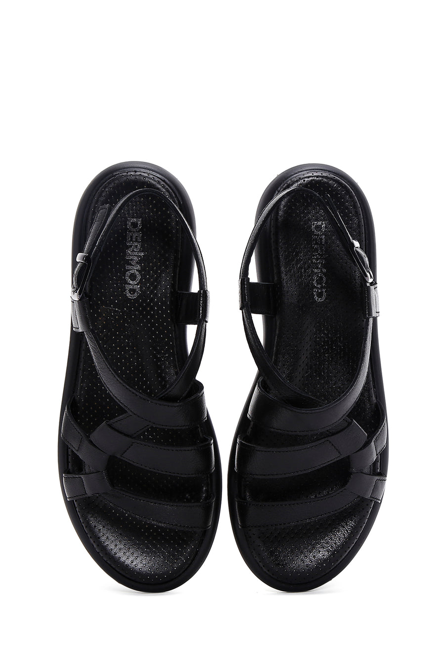 Kadın Siyah Deri Comfort Sandalet