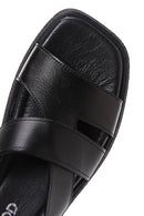 Women's Black Leather Comfort Slippers | Derimod