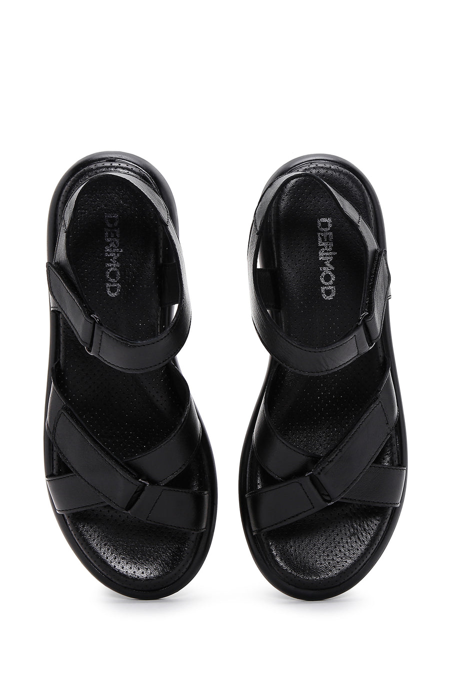 Kadın Siyah Deri Comfort Sandalet