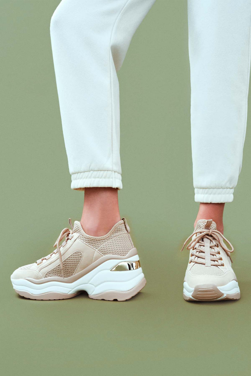 Kadın Bej Yüksek Tabanlı Sneaker