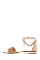 Women's Gold Stone Flat Sandals | Derimod