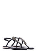 Women's Black Stone Flip Flops Sandals | Derimod