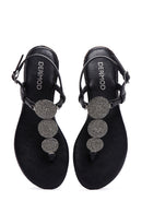 Women's Black Stone Flip Flops Sandals | Derimod