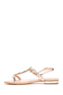 Kadın Bej Taşlı Düz Sandalet | Derimod