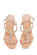 Kadın Bej Taşlı Düz Sandalet | Derimod