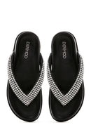 Kadın Siyah Taşlı  Parmak Arası Düz Terlik | Derimod