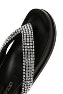 Kadın Siyah Taşlı  Parmak Arası Düz Terlik | Derimod