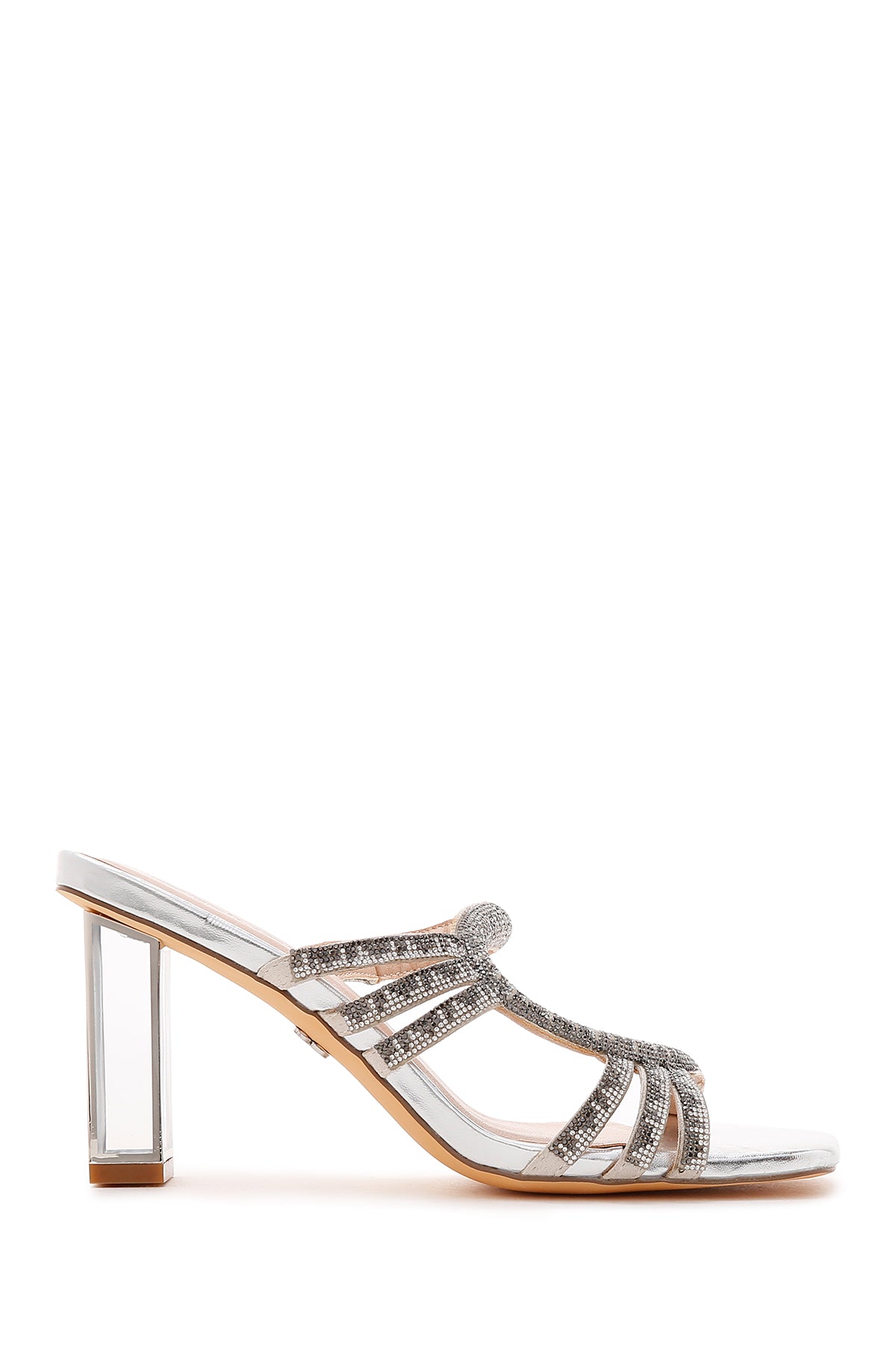 Kadın Gümüş Taşlı Topuklu Terlik