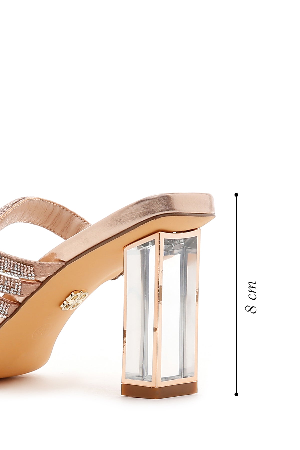 Kadın Pembe Altın Taşlı Topuklu Terlik