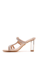 Kadın Pembe Altın Taşlı Topuklu Terlik | Derimod