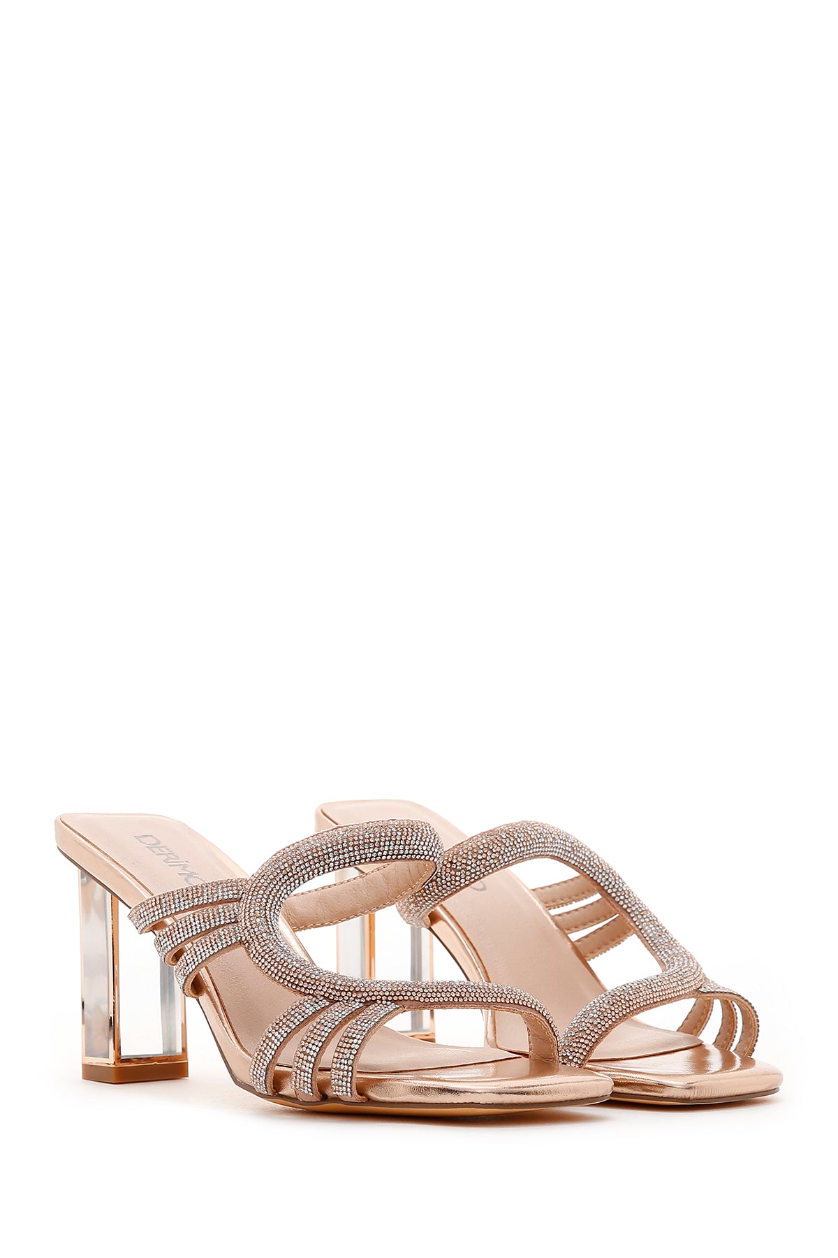 Kadın Pembe Altın Taşlı Topuklu Terlik