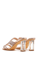 Kadın Pembe Altın Taşlı Topuklu Terlik | Derimod