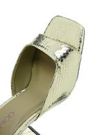 Women's Green Snake Patterned Thick Heeled Slippers | Derimod