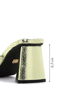 Women's Green Snake Patterned Thick Heeled Slippers | Derimod