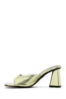 Women's Green Snake Patterned Thick Heeled Slippers | Derimod