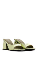 Women's Green Snake Patterned Thick Heeled Slippers | Derimod