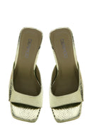 Women's Green Snake Patterned Thick Heeled Slippers | Derimod