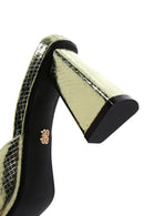 Women's Green Snake Patterned Thick Heeled Slippers | Derimod