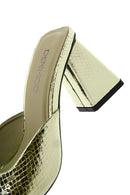 Women's Green Snake Patterned Thick Heeled Slippers | Derimod