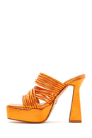 Women's Orange Metallic Platform Heeled Slippers | Derimod