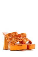 Women's Orange Metallic Platform Heeled Slippers | Derimod