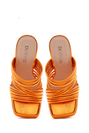 Women's Orange Metallic Platform Heeled Slippers | Derimod